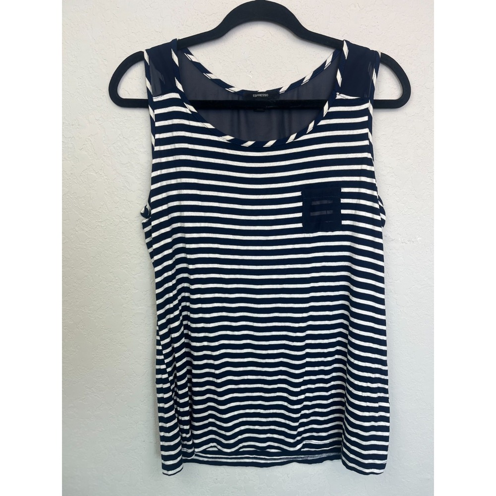 Espresso Top Womens‎ XL Layer Navy Rayon Stretch Blend Sheer Striped Spandex